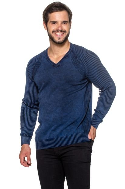 Suéter Tricô Masculino Algodão  Belgica 7151  Azul - Marca Officina do Tricô