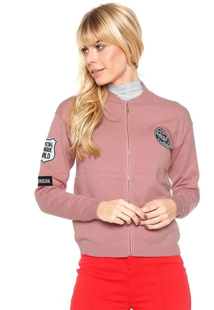 Jaqueta Bomber Chocris Tricot Patches Coral - Marca Chocris