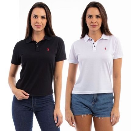 Camisa Polo Feminina Viscose Manga Curta Kit 2 Casual - Marca John Pull