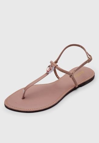 Rasteira DAFITI SHOES Com Pedras Nude - Compre Agora