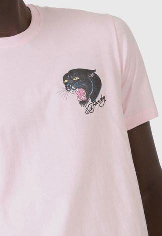 Camiseta Ed Hardy Black Panther Signature Rosa