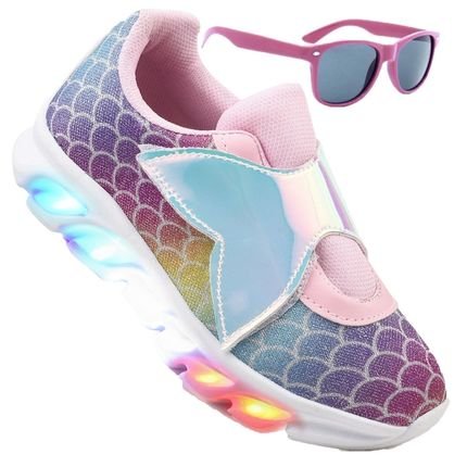 Tenis Feminino de Led Sereia Glitter Infantil Calce Facil   Oculos - Marca CALCADOS LGHT LIGHT