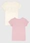 Kit 2pçs Camiseta GAP Infantil Logo Rosa/Off-White - Marca GAP