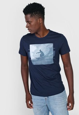 Camiseta Malwee Slim Estampada Azul-Marinho