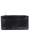 Carteira feminina de couro croco Cléo 9,5x19cm - Preto - Marca Andrea Vinci