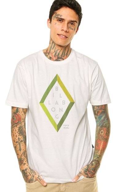 Camiseta Manga Curta Billabong Collision Off-White/Verde/Amarela - Marca Billabong