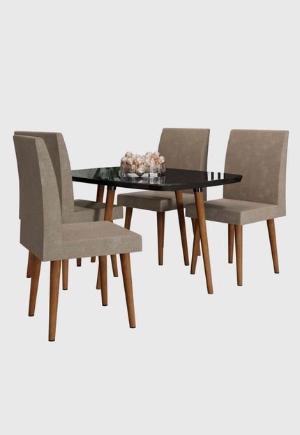 Conjunto de mesa de jantar Jade Preto 1,20x0,90 C/ 4 cadeiras RV Móveis - Marca Rv Móveis