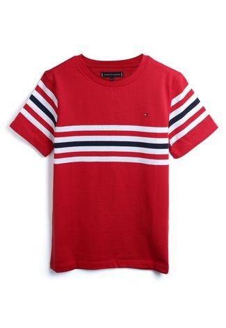Camiseta Tommy Hilfiger Kids Menino Listras Vermelha/Branco