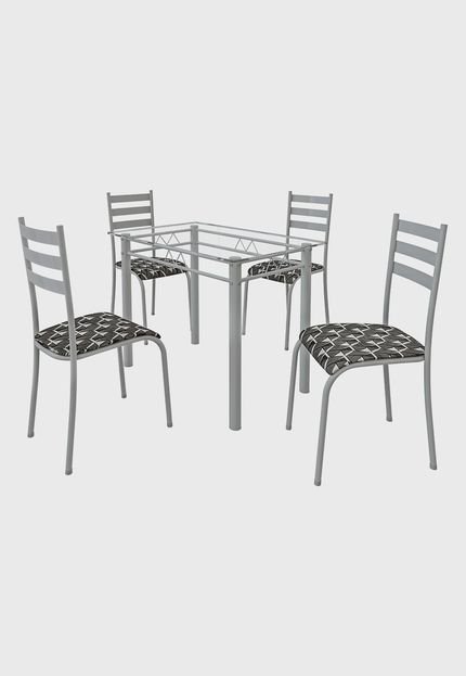 Conjunto 4 Cadeiras C/ Tampo De Vidro - Branco/Preto Branco Madmelos - Marca Madmelos