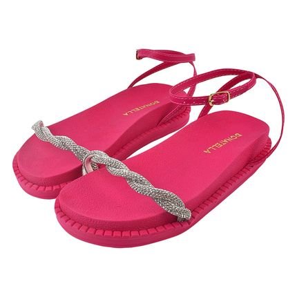 Sandália Rasteira Feminina Donatella Shoes Chinelo Papete Brilho Trançado Leve Confort Pink - Marca Monte Shoes