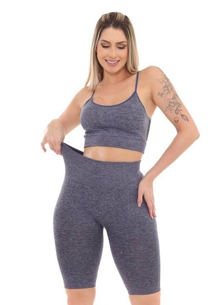 Conjunto Top E Bermuda Fitness Empina E Levanta Bumbum Academia Azul Escuro - Marca GARAIS MODA