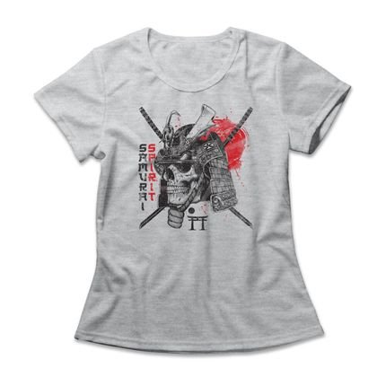 Camiseta Feminina Samurai Skull - Mescla Cinza - Marca Studio Geek 