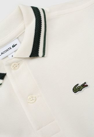 Camisa Polo Lacoste Kids Infantil Logo Off-White/Verde