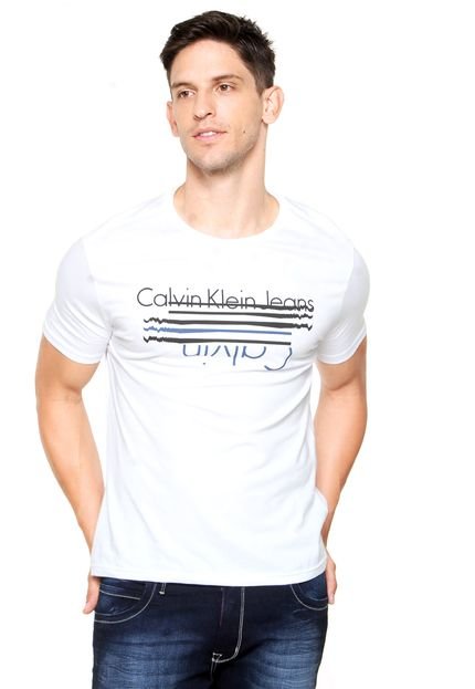 Camiseta Calvin Klein Jeans Logo Listras Branca - Marca Calvin Klein Jeans