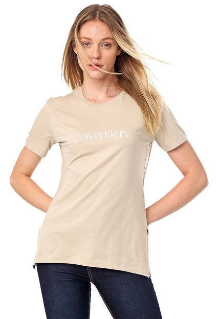 Camiseta Calvin Klein Lettering  Bege - Marca Calvin Klein