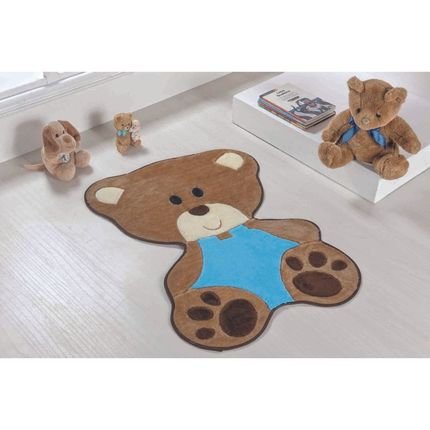 Tapete para Quarto Infantil Formatos Baby - 78 cm x 54 cm - Bebê Urso - Azul Turquesa - Marca Guga Tapetes