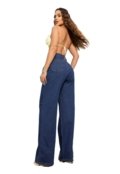 Calça Jeans Pantalona Wide Leg Elegante Lavagem Média Feminina Confortável Tecido Premium - Marca Pletora