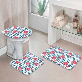 Kit 3 Tapetes Decorativos para Banheiro Wevans Flamingos Azul