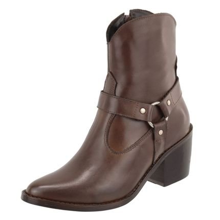 Bota Texana Western Bico Fino Cano Curto Country Couro Chocolate Kuento Shoes - Marca KUENTO SHOES