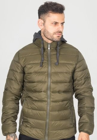 Jaqueta Puffer Nylon Capuz não Removível com Pelo Ecológico