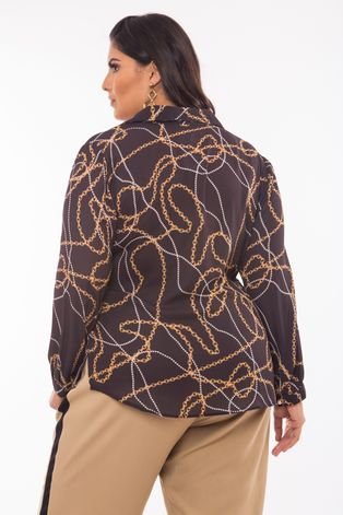 Camisa Almaria Plus Size Pianeta Estampada Preta