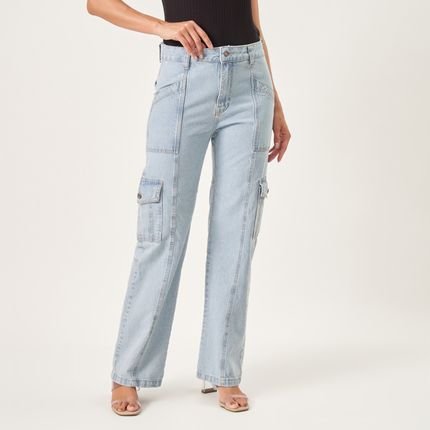 Calça Jeans Wide Recortes Cargo Delavê - Marca Bloom