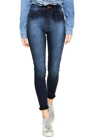 Calça Jeans Biotipo Super Skinny Corpete Azul-marinho