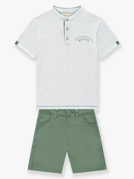 Conjunto Infantil Menino Camisa   Bermuda Milon Mescla - Marca Milon