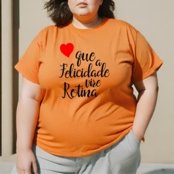 Camiseta Feminina GuGi T-shirt Que a Felicidade Vire Rotina - Laranja - Marca Gugi