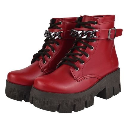 Coturno Feminino Bota Corrente CM Calçados Confortável Macio Plataforma Tratorado Vermelho - Marca Monte Shoes