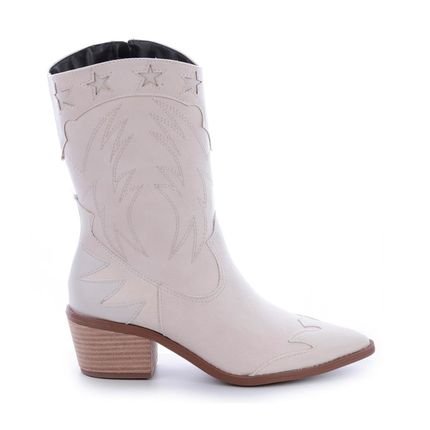 Bota Texana Nelly Bico Fino Off White Off-white - Marca Damannu Shoes