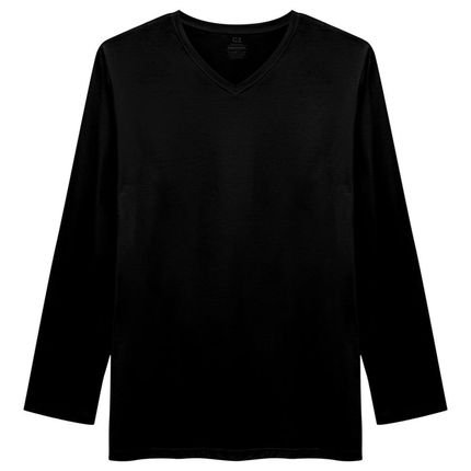 Camiseta Gola V Manga Longa Super Masculina Preto - Marca Basicamente.