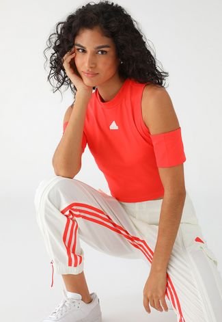 Camiseta Cropped adidas Sportswear Ajustada 3 Stripes Vermelha