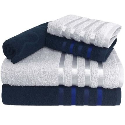 Jogo de Toalha 5 Peças kit de toalhas 2 banho 2 rosto 1 piso Azul e Branca - Marca KGD