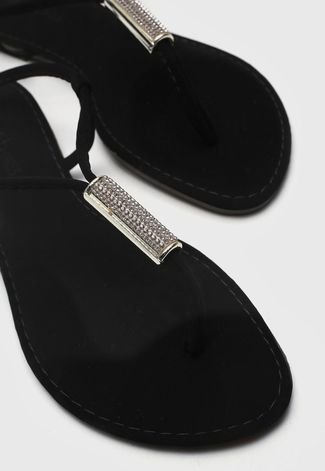 Rasteira DAFITI SHOES Strass Preta - Compre Agora