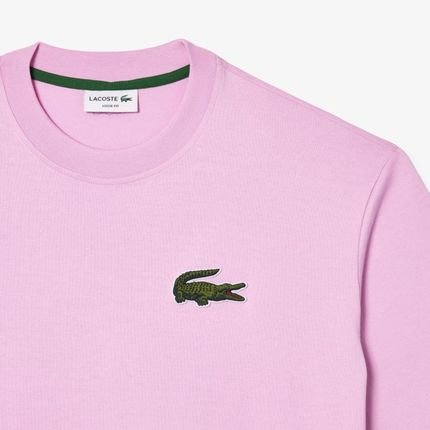 Camiseta unissex em algodão orgânico com modelagem solta e crocodilo grande Rosa - Marca Lacoste