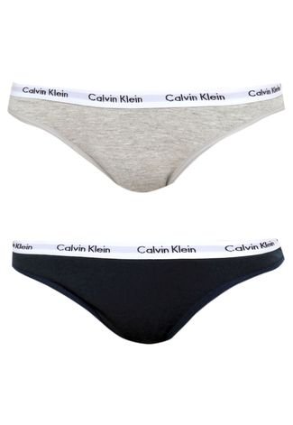 Kit Calcinha Calvin Klein Underwear Tanga 2 peças Azul/ Cinza