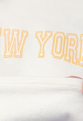 Blusa de Moletom Flanelada Cropped Fechada Forever 21 New York Off-White