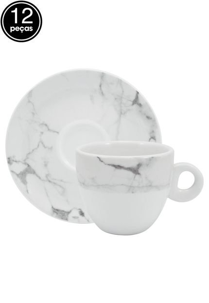 Conjunto 12pçs Xícaras de Chá Schmidt Mármore Branco - Marca Porcelana Schmidt