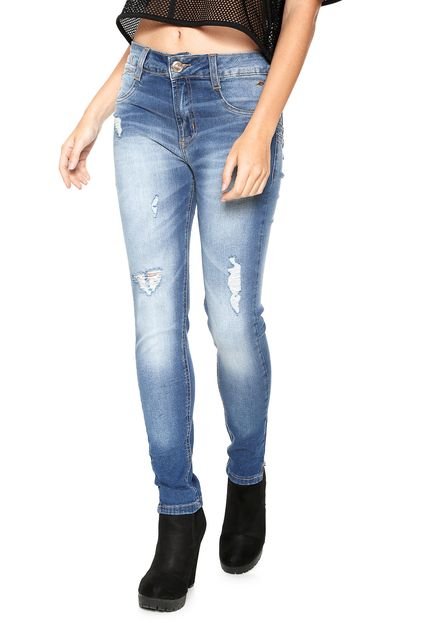 Calça Jeans Sawary Skinny Cropped Destroyed Azul - Marca Sawary