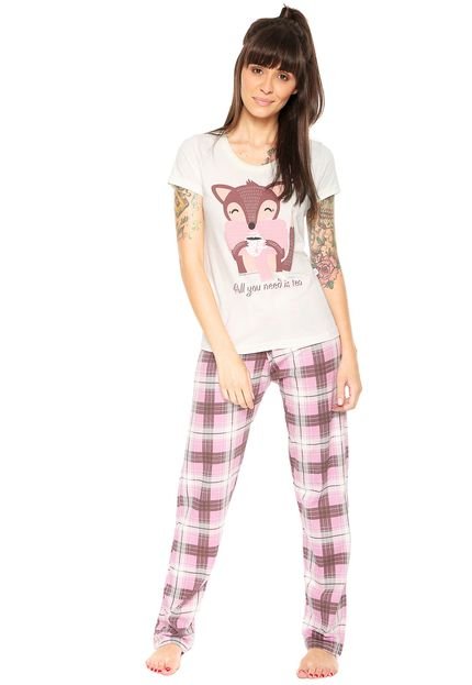 Pijama Mensageiro dos sonhos Xadrez Bege/Rosa - Marca Mensageiro dos Sonhos
