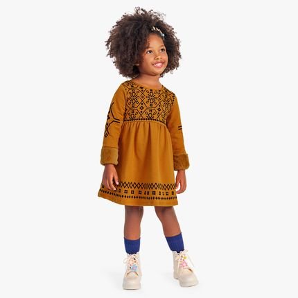 Vestido Infantil Punho Duplo Nanai Amarelo Queimado - Marca Nanai