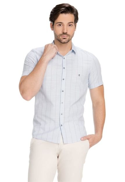 Camisa Social Masculina Slim Listrada Manga Curta - Zaiko - Marca Zaiko