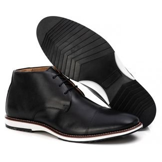 Sapato Bota Cano Baixo Oxford Casual Masculino Couro Premium Preto