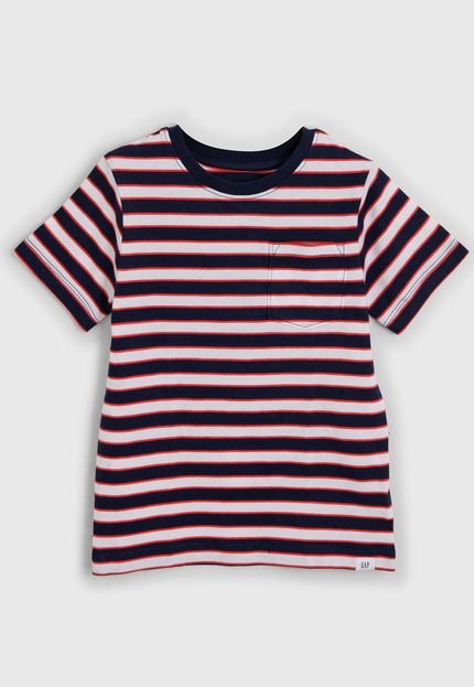 Camiseta GAP Infantil Listrada Azul-Marinho/Vermelho - Marca GAP