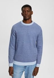 Sweater De Punto Acanalado Bicolor Azul Esprit