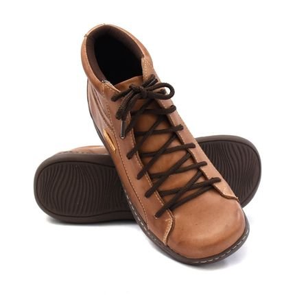 Bota Feminina de Amarrar Isttony Retro Couro Caramelo - Marca ISTTONY SHOES