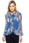 Blusa Manga Longa Facinelli by MOONCITY Floral Azul - Marca Mooncity