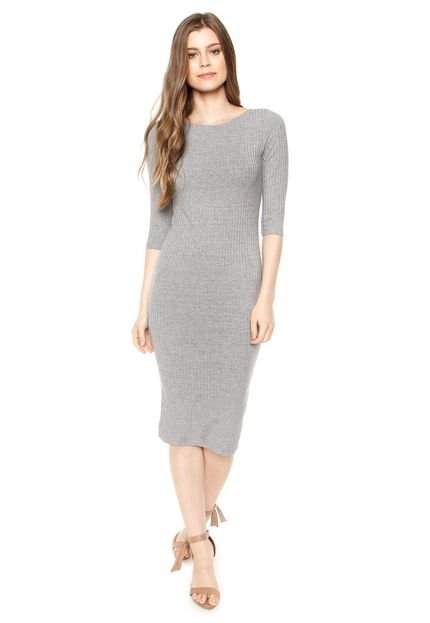 Vestido Lunender Midi Canelado Cinza - Marca Lunender