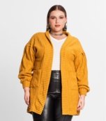 Cardigan Plus Size Em Canelado Tricot Secret Glam Amarelo - Marca Secret Glam